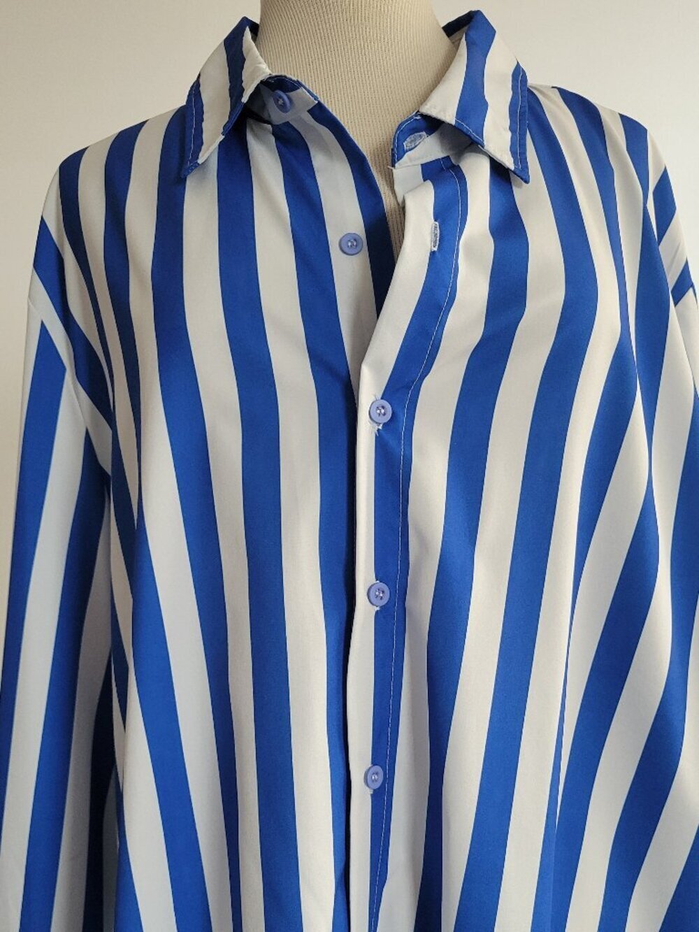 MISSLOOK Brand Blue & White Striped Long-Sleeve Shirt